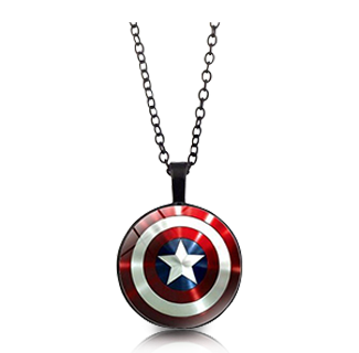 Captain America Shield Pendant Black Chain Necklace